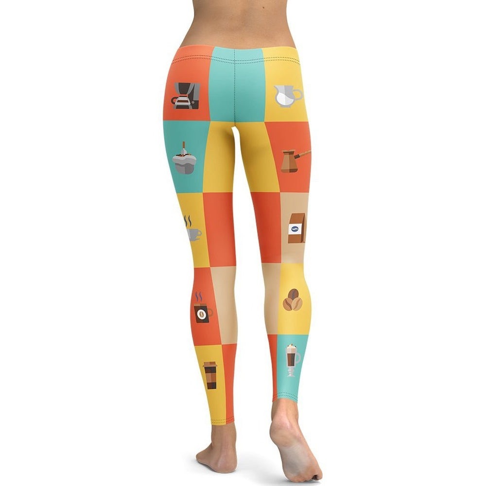 Fierce Pulse Nwot Small Retro Color Block Coffee Leggings View 3